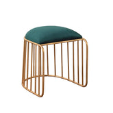 Alamkari India Velvet Green U-Shaped Ottoman Stool with Gold Iron Frame